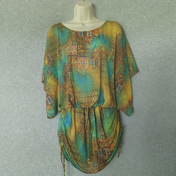 Luli Fama Sheer Cover Up V Neck Dress Sz Medium Resort‎